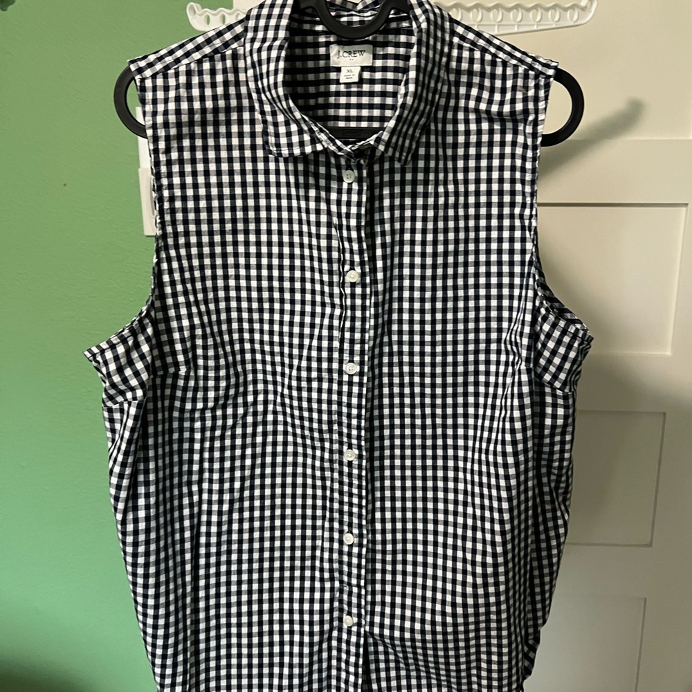 Gingham J. Crew Navy and White Button Down Shirt